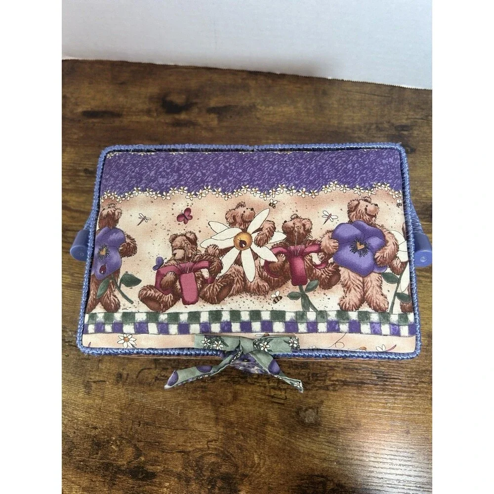 Vintage Teddy Bear Floral Sewing Basket Box Touch Fastener Philippines Purple